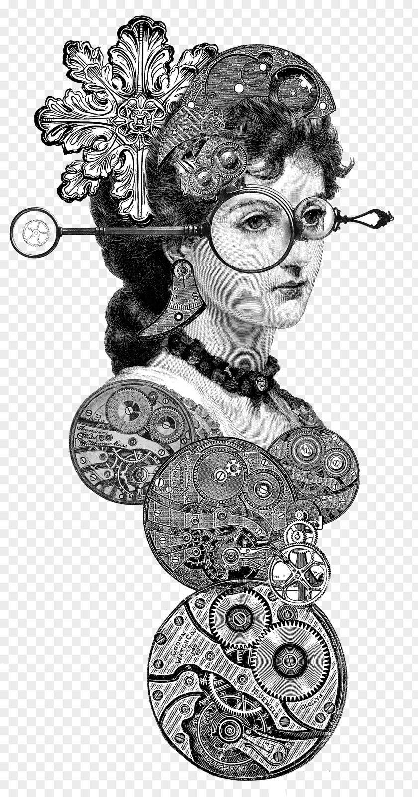 Monocle Steampunk Clip Art Drawing Free Content Lady In A Fur Wrap Illustration PNG