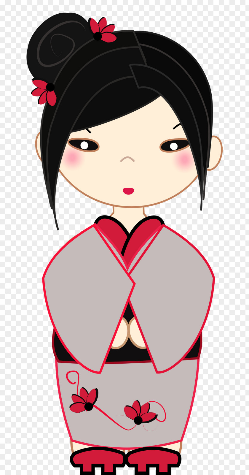 Kokeshi Cheek Ear Forehead Black Hair PNG