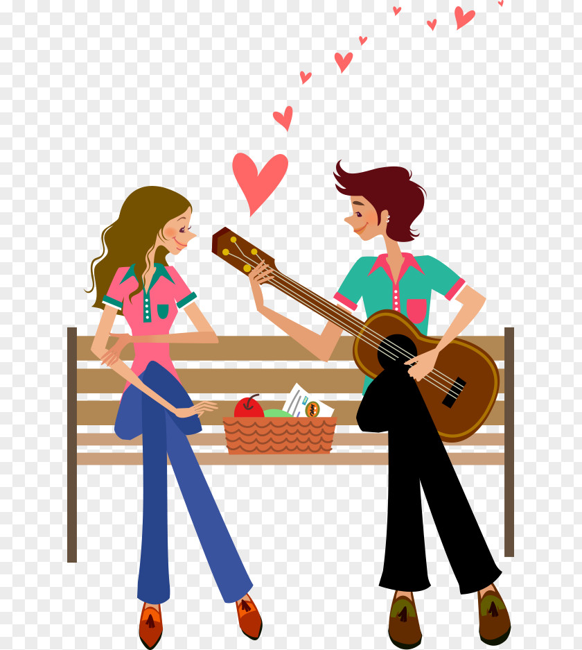 Guitar Cartoon Couple Stock Illustration PNG