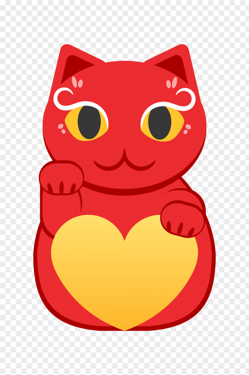 Red And Yellow Lucky Cat With Heart. PNG