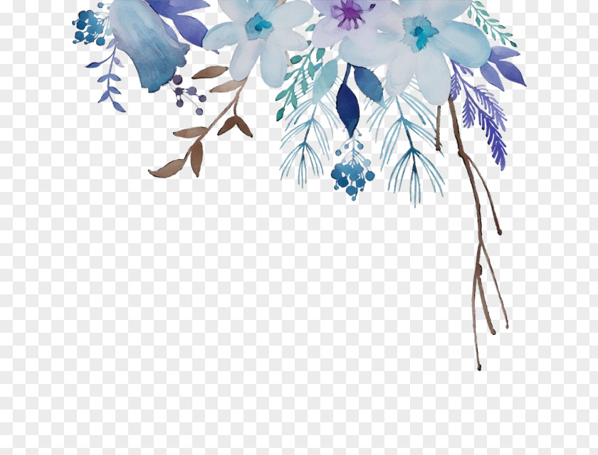 Feather Twig Watercolor Flower Background PNG