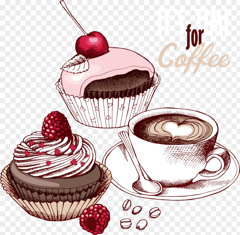 Vector Cake And Coffee Cupcake Fruitcake Chocolate Tea PNG