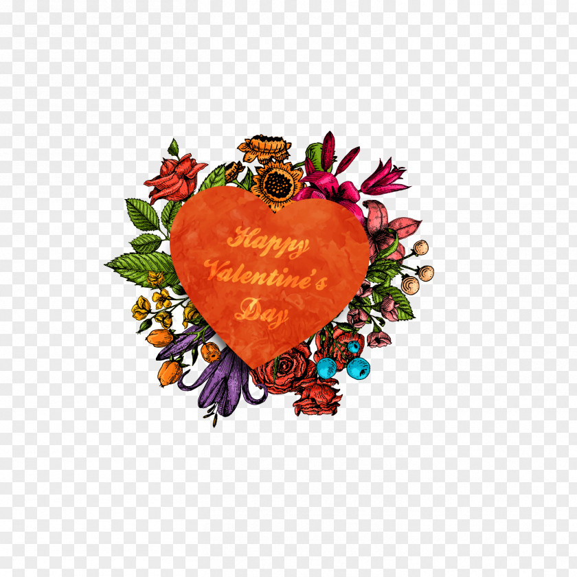 Valentine's Day Flowers And Diverse Design Illustration Heart Poster PNG