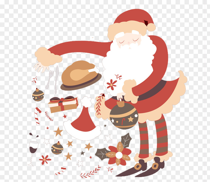 Santa Claus Throwing Gifts Christmas Ornament Greeting Card Clip Art PNG