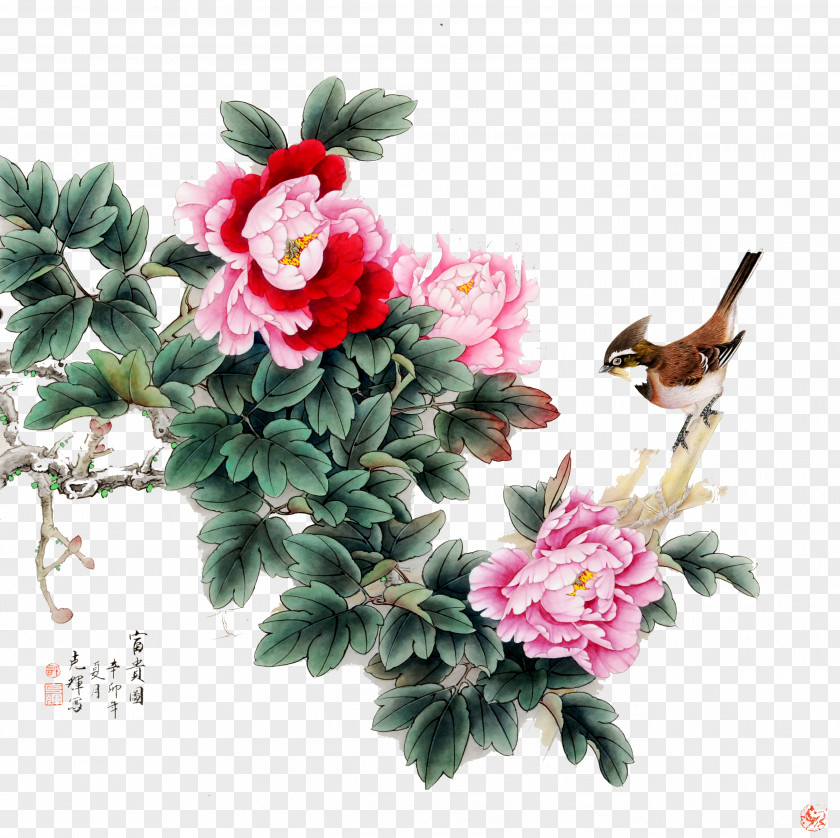 Hand-painted Birds And Flowers Painting Poster PNG