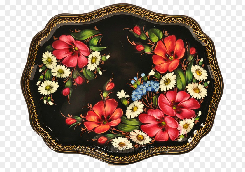 Painting Zhostovo Floral Design Tray PNG