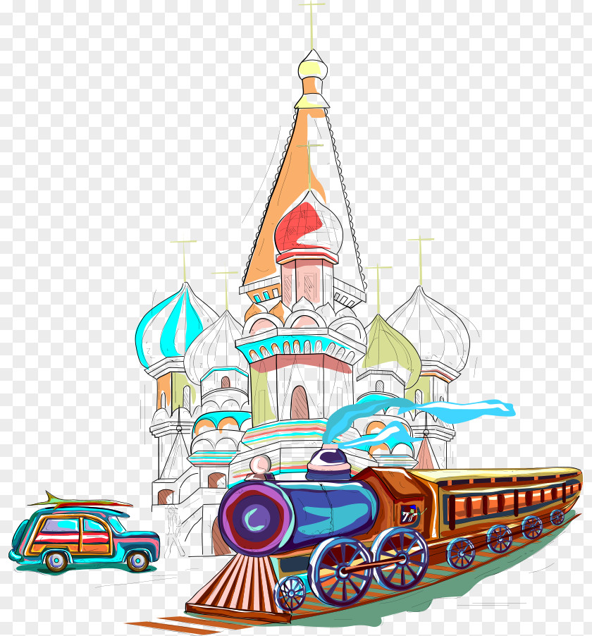 Vector Illustration Train With The City Russia Euclidean PNG