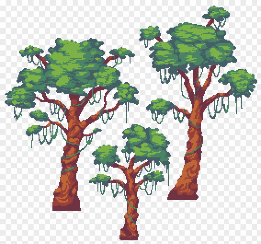 Jungle Tree Woody Plant Branch Pixel Art PNG