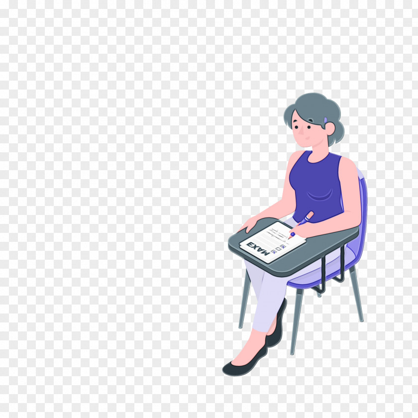 Table Sitting Cartoon Chair Line PNG