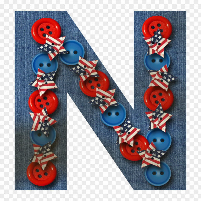 Alphabet N Red Electric Blue Rose PNG