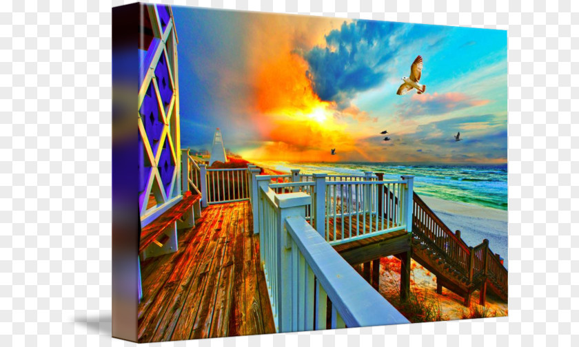 Seaside Scenery Beach Painting Art Drawing Color PNG