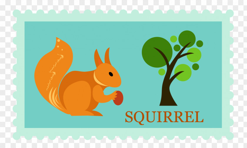 Vector Cute Squirrel Stamp Pattern Postage Collecting Clip Art PNG