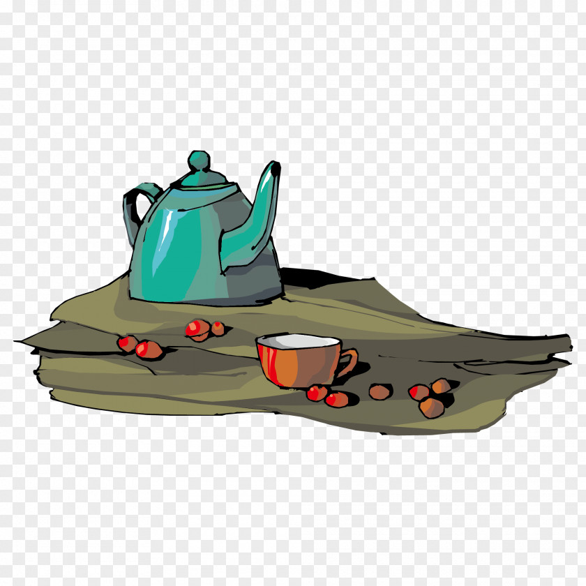 Green Tea Material Teacup Kettle PNG