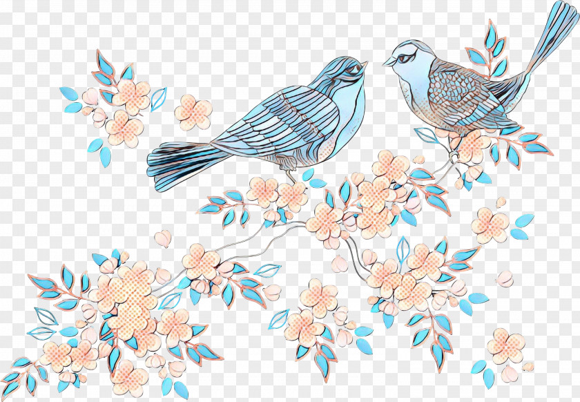 Bluebird Branch Watercolor Retro PNG