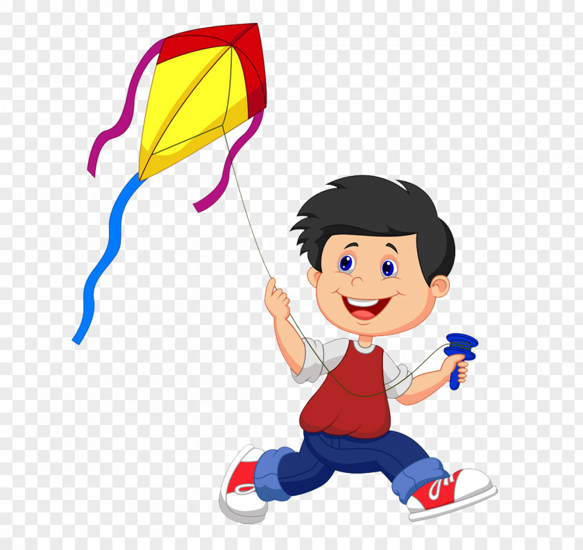 Small People Flying Kite Material Free To Pull Cartoon Illustration PNG