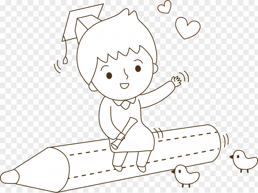 The Boy Sitting On Pen Black And White Pencil Clip Art PNG