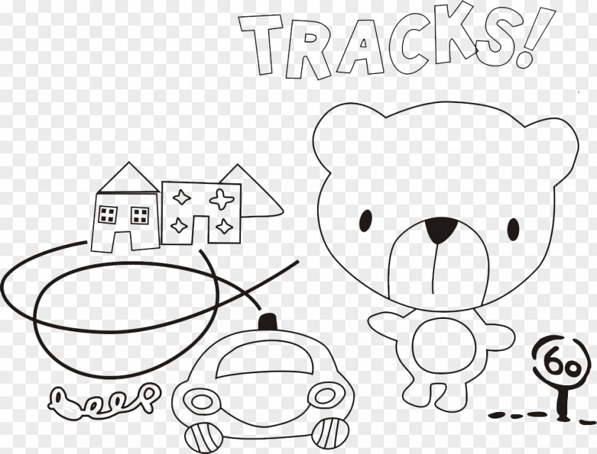 Lovely Bear White Line Art Drawing Cartoon Clip PNG
