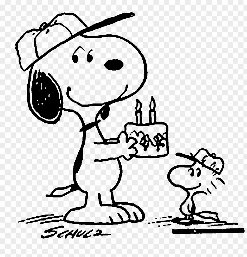 Snoopy Woodstock Black And White Birthday Drawing PNG