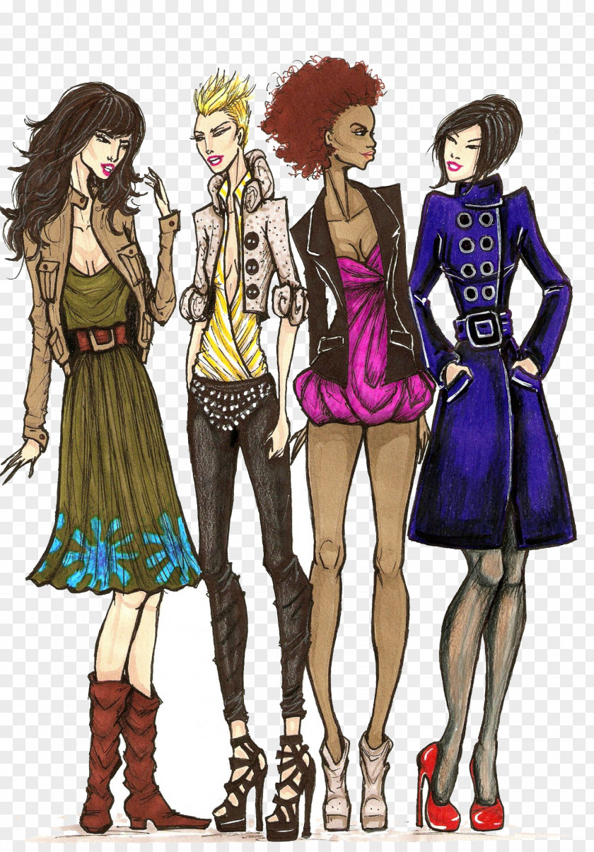 Hand-painted Women's Fashion Illustration Series Drawing PNG