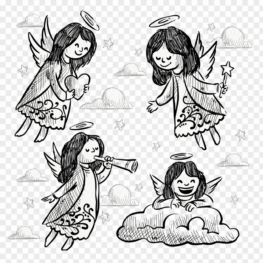 Wings Of Angel Hand-painted Cartoon Material Drawing Illustration PNG