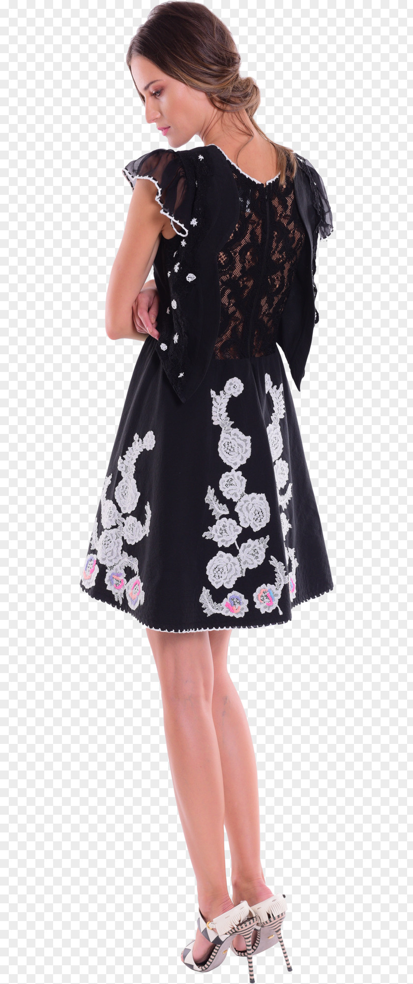 Hand-painted Delicate Lace Shoulder Cocktail Dress Sleeve PNG