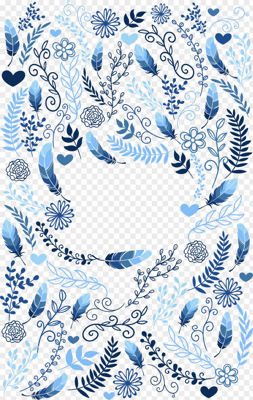 Blue Feather Plants Wedding Invitation Convite PNG