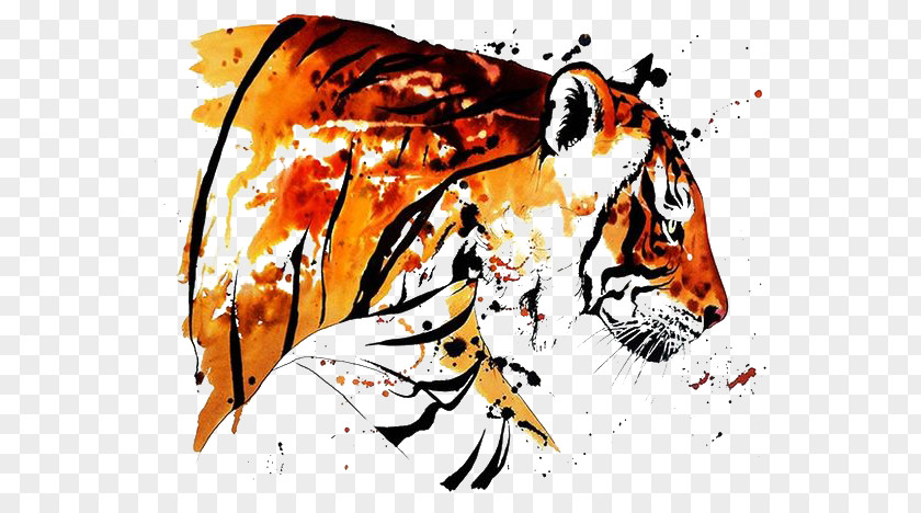 Tiger Bengal Watercolor Painting Tattoo Drawing PNG