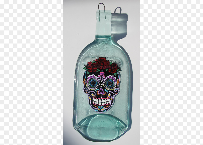Mexican Painted Skull Banner Water Bottles Glass Bottle PNG