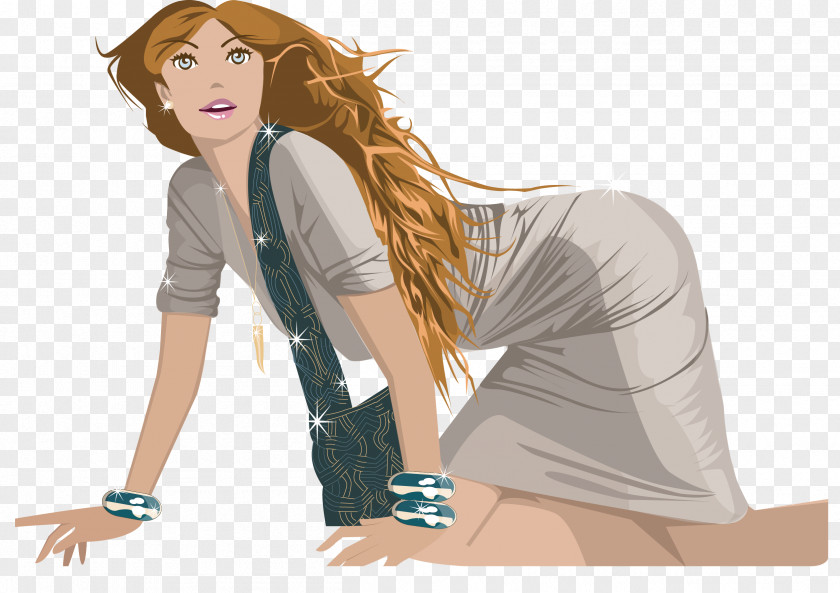 Vector Hand-painted Kneeling Woman Vecteur Computer File PNG