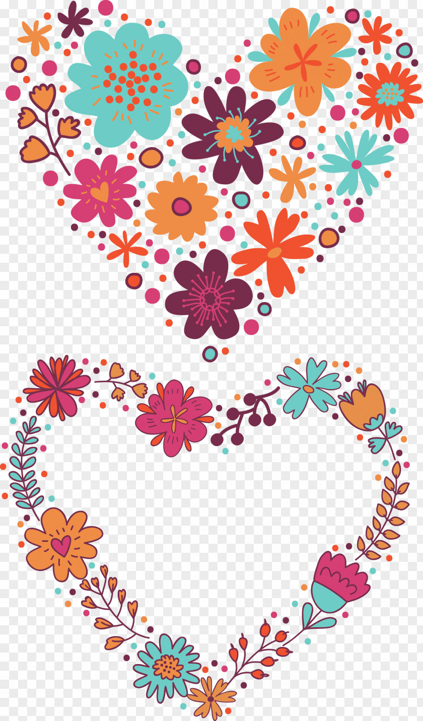 Heart-shaped Hand-painted Flowers Vector PNG