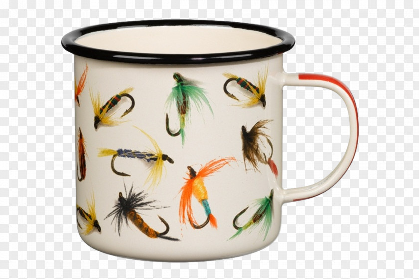 Mug Fly Fishing Coffee Cup Fish Hook Vitreous Enamel PNG