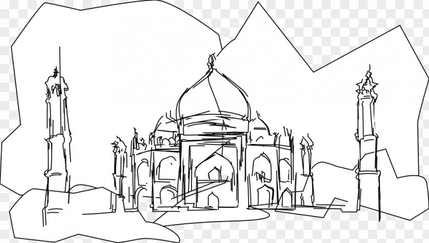 Taj Mahal Line Art Drawing Architecture Sketch PNG