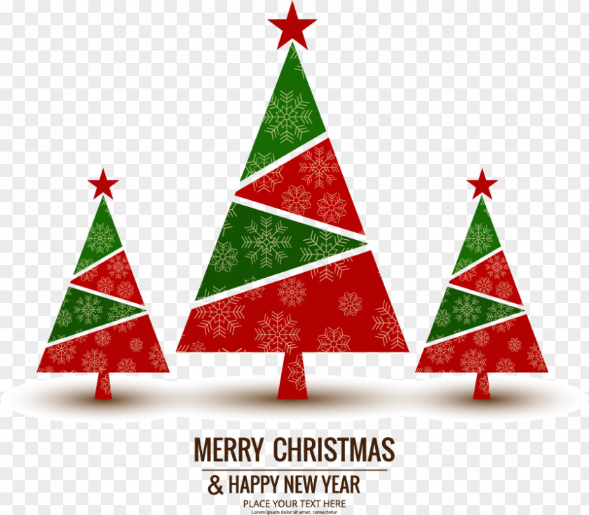 Three Geometric Christmas Tree Greeting Card Wish New Years Day PNG