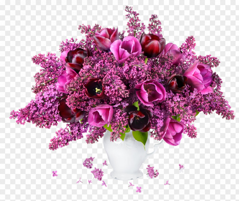 Purple Flower Pot Bouquet Tulip Lilac Vase PNG