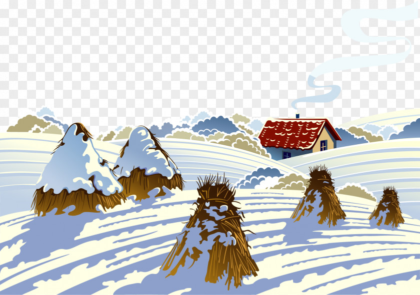 Vector Hand-painted Winter Snow Landscape Illustration PNG