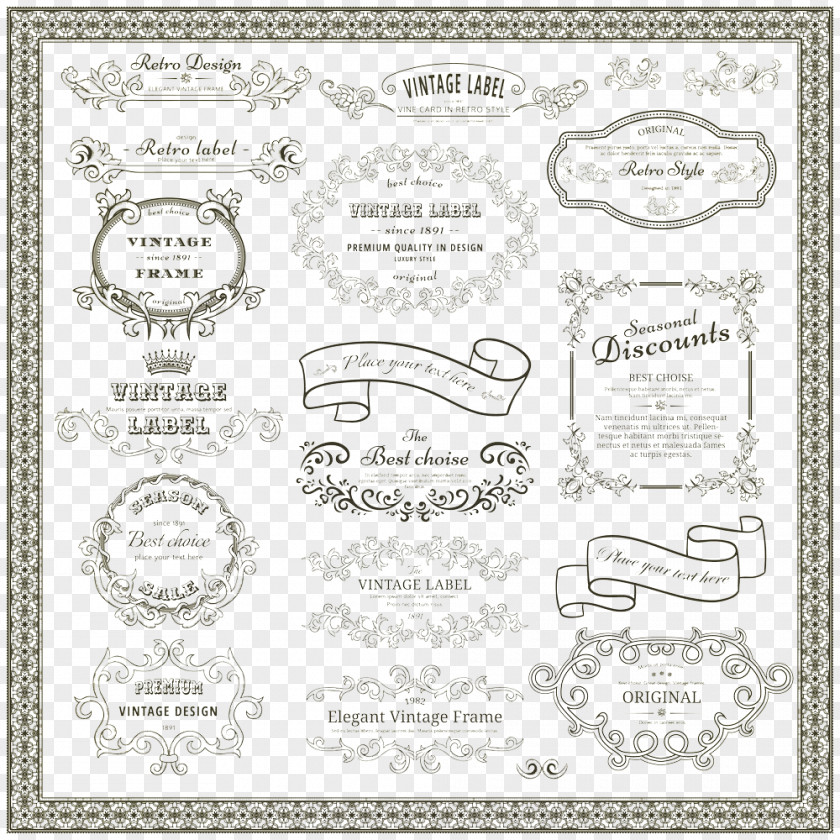 Vintage Vector Border Paper Art PNG