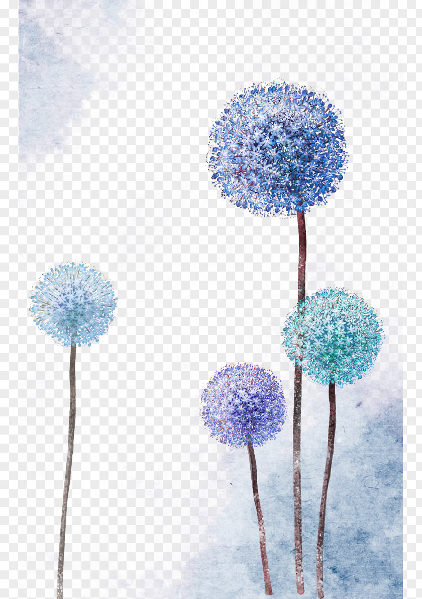 Hand-painted Watercolor Purple Flower Paper Dandelion Tattoo Sticker PNG