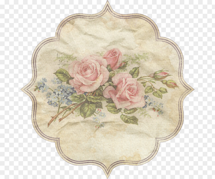 European Label Vintage Clothing Paper Flower Antique Floral Design PNG