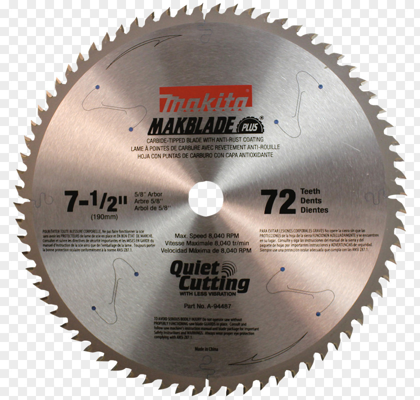 Miter Saw Carbide Tipped Blade 7-1/2 72T Makita A-94487 Circular PNG