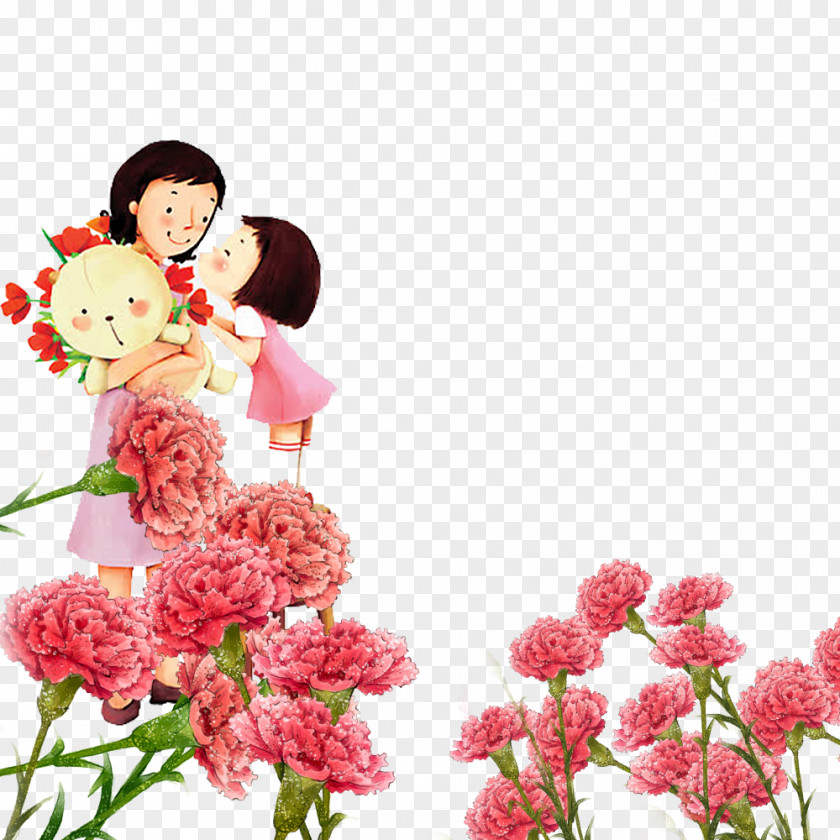Pink, Warm Carnations, Teacher's Day Cartoon Mothers Woman Illustration PNG