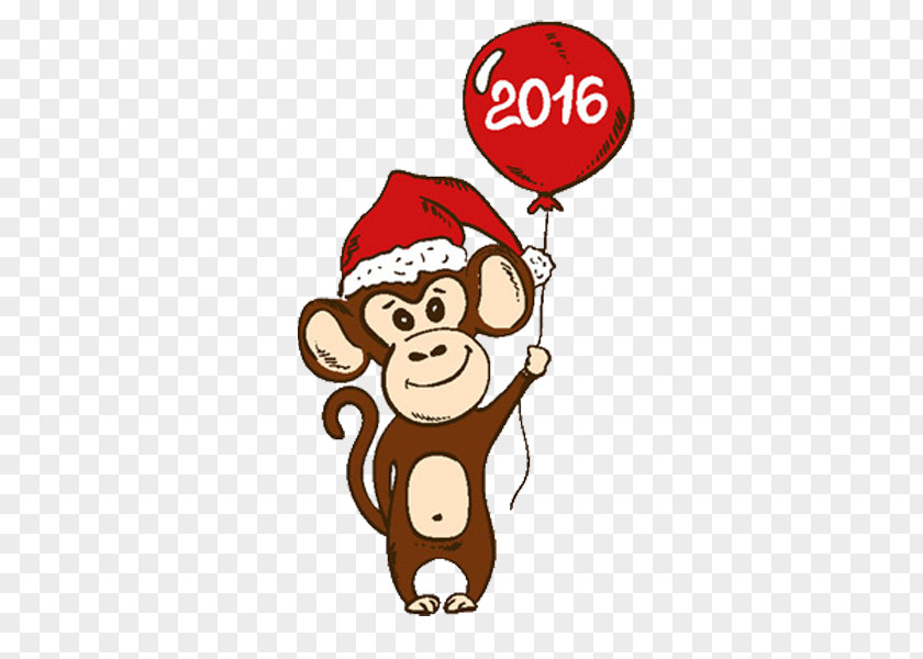 Take A Small Balloon Monkey Santa Claus Christmas Cartoon PNG