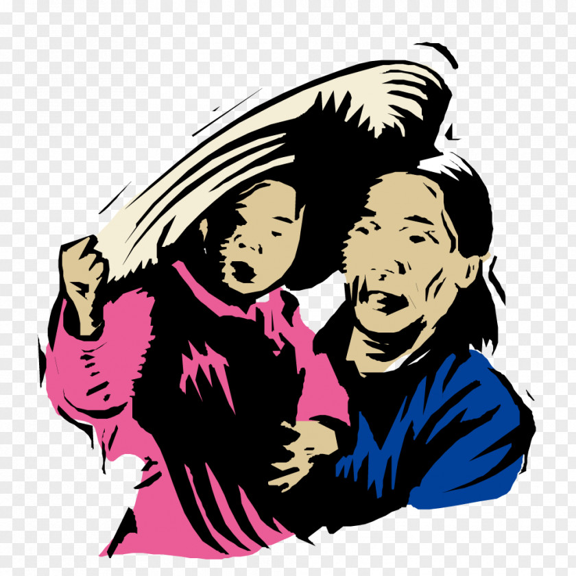 Old Woman Holding A Child Illustration PNG
