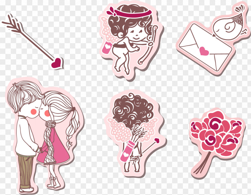 Vector Couple Cute Stickers Doll Illustration PNG