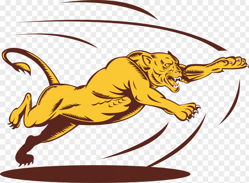 Vector Painted Leopard Jumping Lion Cougar Big Cat Clip Art PNG