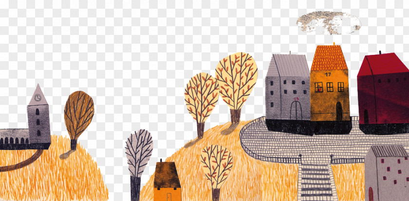 Sticker Autumn Small Town Illustrator Text Illustration PNG