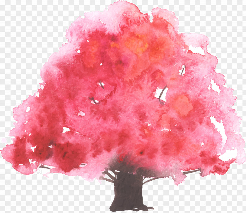 Cartoon Painting Pink Cherry Tree Trees Poster Blossom Illustration PNG