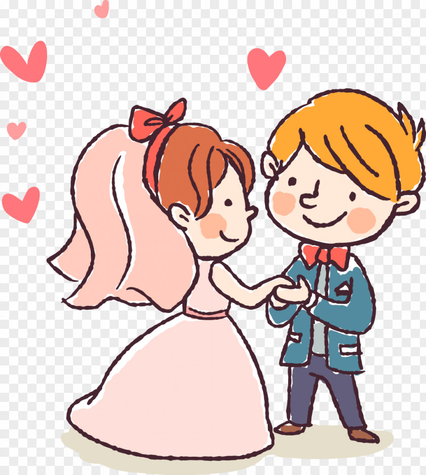 Cartoon Bride And Groom Wedding Invitation Marriage Happiness PNG