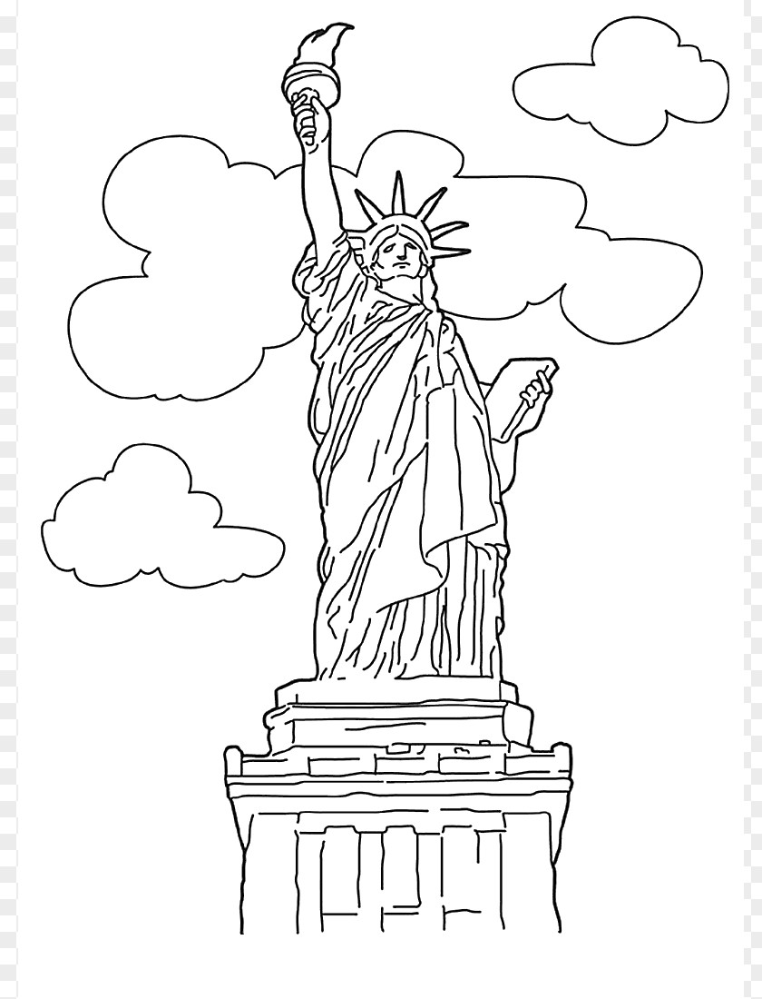 Coloring Book Page Of Statue Liberty New York Harbor The Colossus Drawing PNG