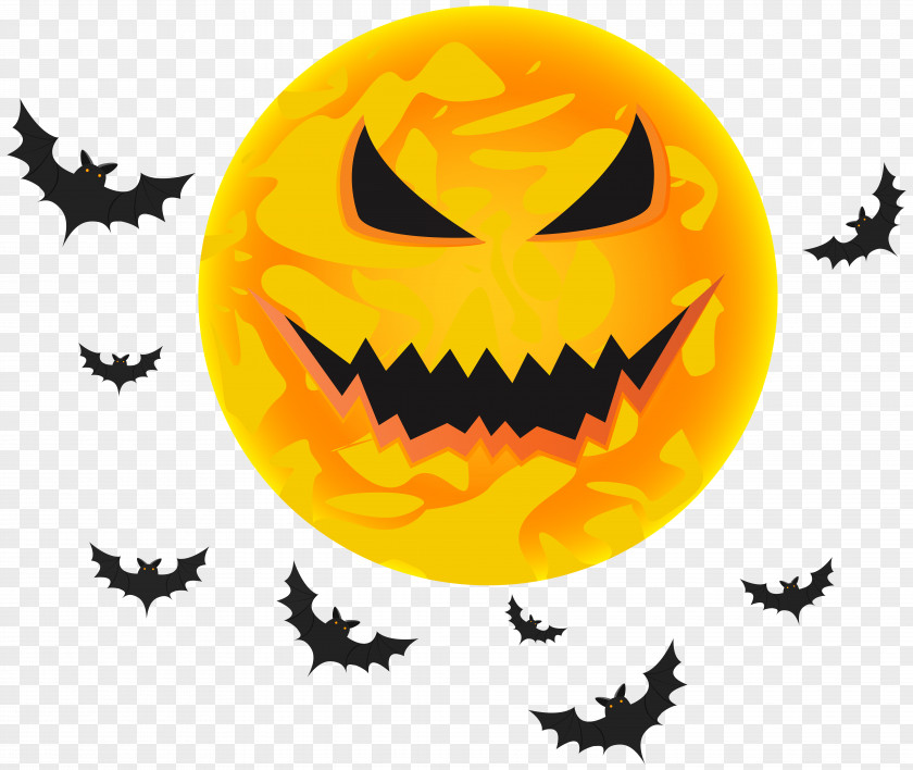 Halloween Yellow Moon And Bats Transparent Clip Art Image Black PNG