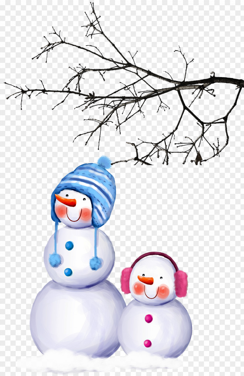 Cute Cartoon Snowman Drawing Branch PNG